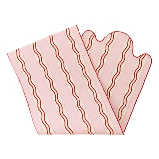 Misette Monaco Stripe Embroidered Linen Runner, Pink For Sale