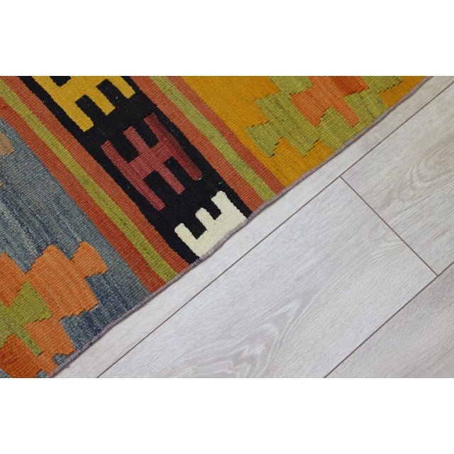 1970s Scandinavian Green Striped Kilim Rug For Sale - Image 9 of 13