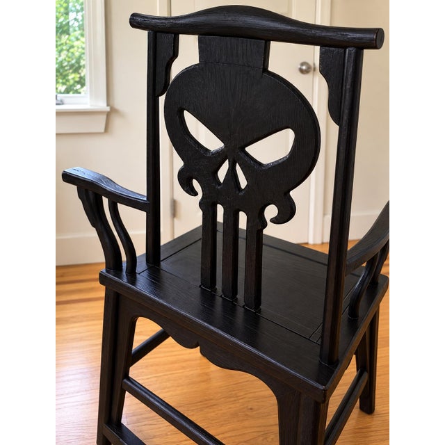 One-of-a-Kind Hand-Carved Skull Armchair by Boston Reclaimed An extraordinary fusion of antique craftsmanship and...