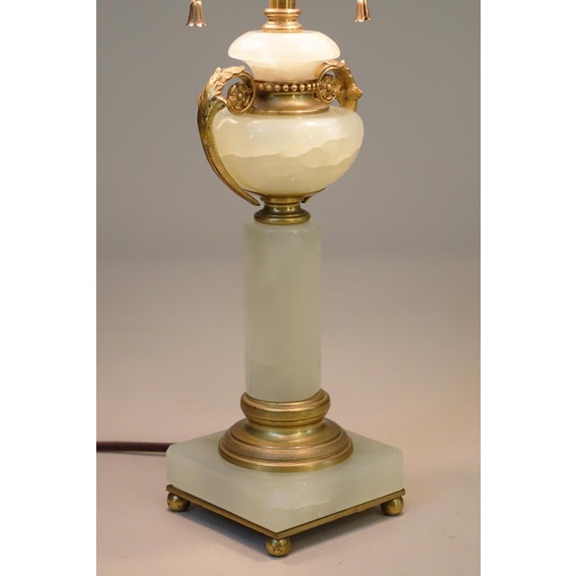 Green 1960s French Depose Art Deco Neo Classic Green Onyx Marble Column & Urn Bronze Table Lamp For Sale - Image 8 of 11