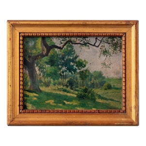 Alfred Garcement, Landscape with Trees, Oil Painting on Board, Early 20th Century, Framed For Sale