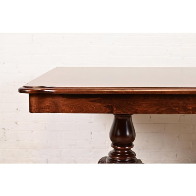 Thomasville Chippendale Banded Flame Mahogany Double Pedestal Extension Dining Table, Newly Refinished For Sale - Image 11 of 15