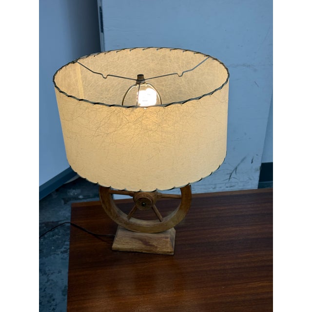 Wood Vintage Rustic Wagon-Wheel Table Lamp For Sale - Image 7 of 12