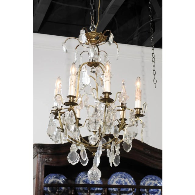 French French 19th Century Six-Light Crystal Chandelier with Scrolled Brass Armature For Sale - Image 3 of 12