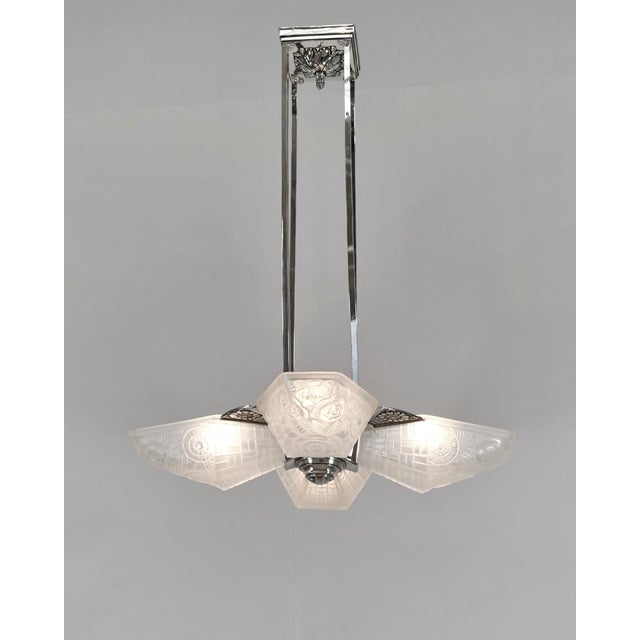 Silver French Art Deco Chandelier by Francis Hubens & Degue - 1925 1935 France For Sale - Image 8 of 18