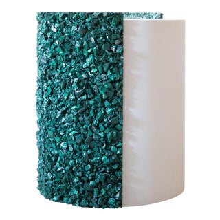 Hand Made Malachite and White Plaster Drum, Side Table by Samuel Amoia