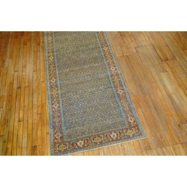 Early 20th Century Slate Blue Persian Senneh Wide Long Runner, Early 20th Century For Sale - Image 5 of 6
