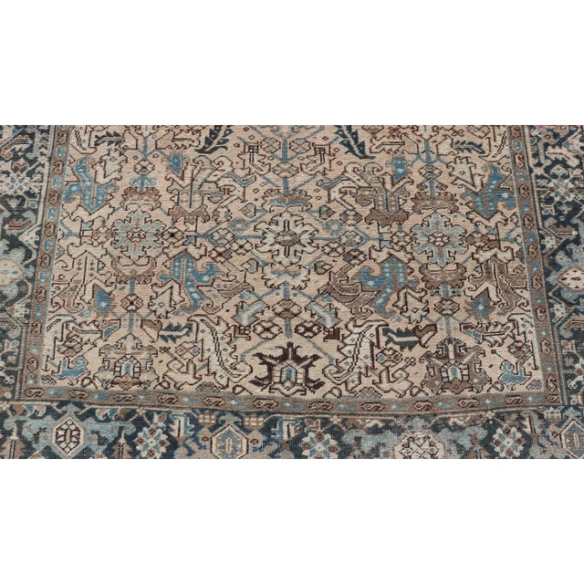 Early 20th Century Square Size Persian Heriz Rug With All-Over Sub Floral Design in Brown & Blue For Sale - Image 10 of 13