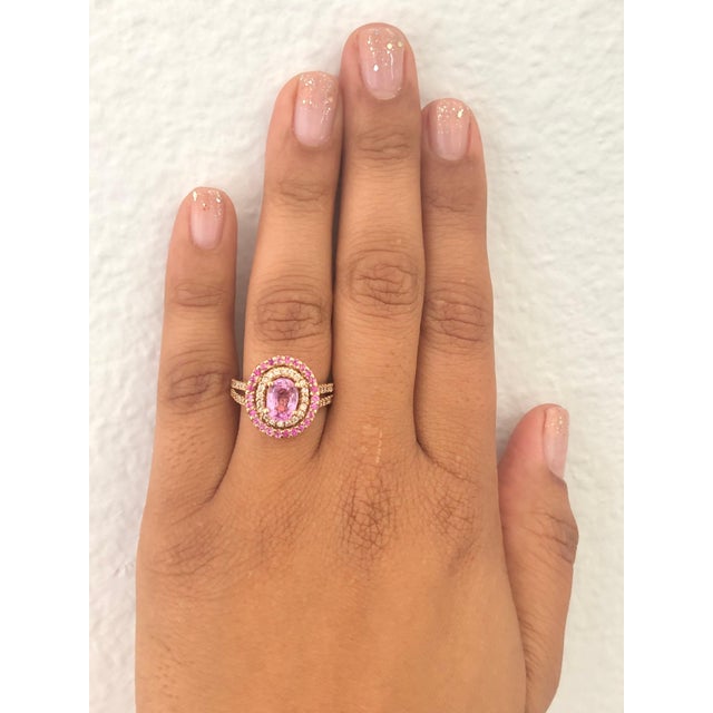 2.68 Carat Pink Sapphire Diamond 14 Karat Rose Gold Ring, Size 7 For Sale - Image 9 of 9