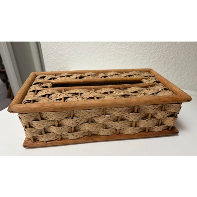 Rustic wood cottage or cabin style tissue box cover with braided textured design and wood accent framing. Classic and...