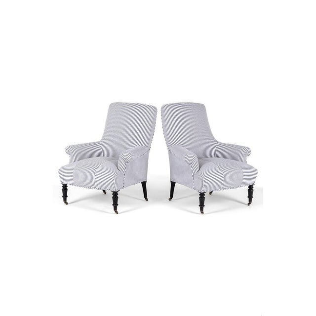 French Armchairs in Princeton Ticking, Set of 2 For Sale - Image 14 of 14