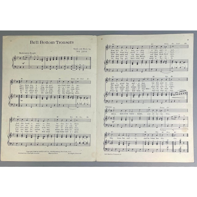 Figurative 1944 Sailors Bell Bottom Trousers Sheet Music for Framing For Sale - Image 3 of 4