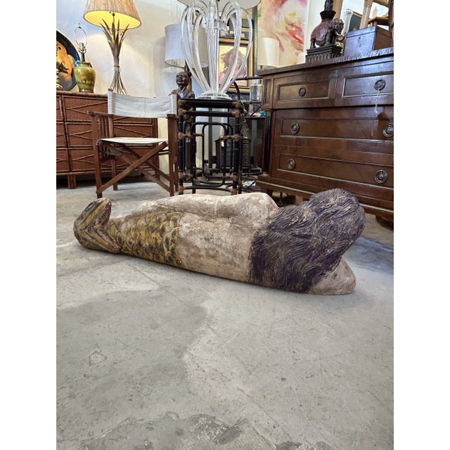 Ecru Antique Carved Wood Mermaid Sculpture. For Sale - Image 8 of 12