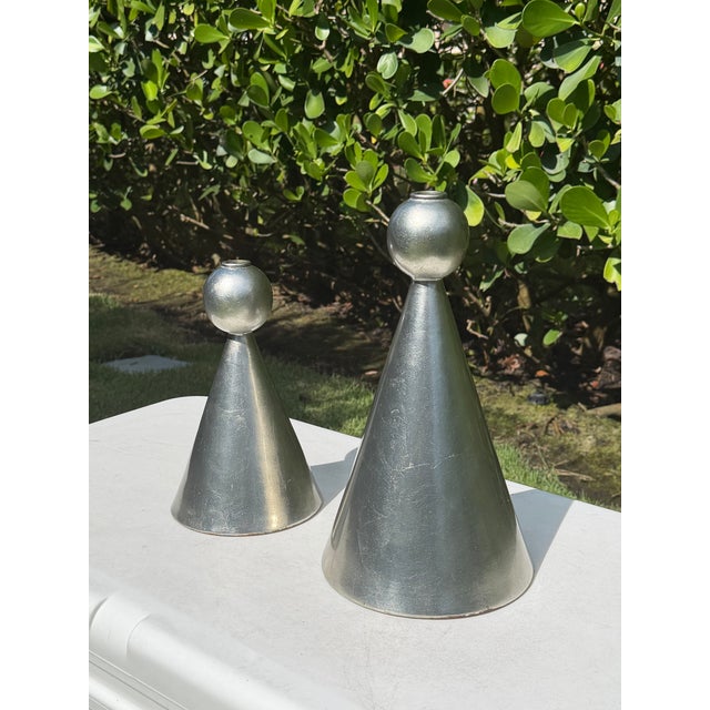 Vintage Sculptural Postmodern Ceramic Candleholders, Graduated Pair For Sale In Naples, FL - Image 6 of 12