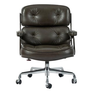 Eames Time Life Executive Lobby Chair for Herman Miller, Gray Leather Office Desk Chair, 1988 For Sale