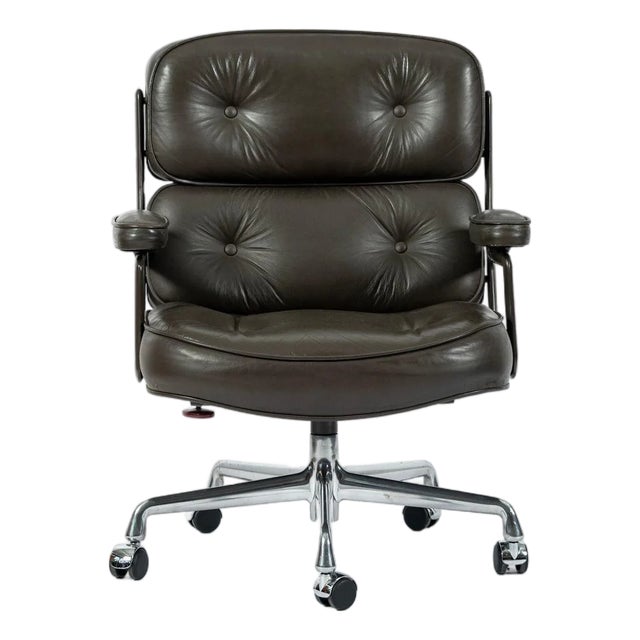 Eames Time Life Executive Lobby Chair for Herman Miller, Gray Leather Office Desk Chair, 1988 For Sale
