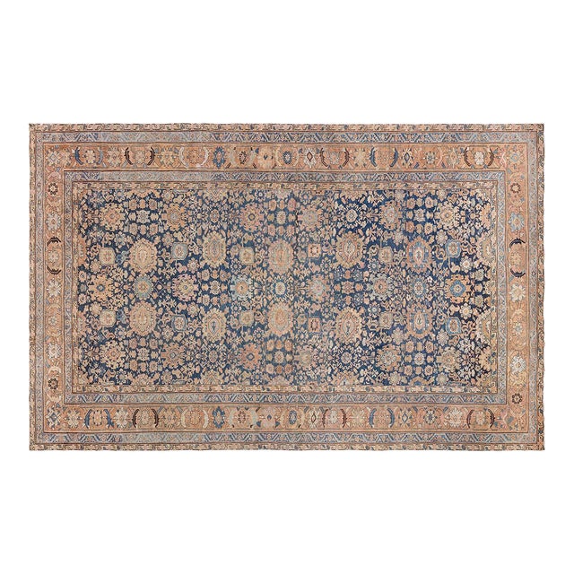 19th Century Persian Sultanabad Blue, Brown Handmade Wool Rug For Sale