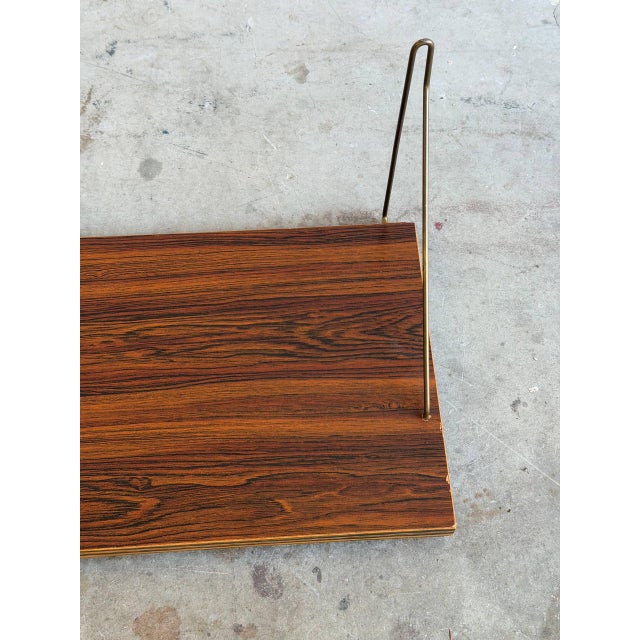 Wood Pair of Danish Mid-Century Rosewood Floating Shelves W/ Brass Brackets – 1960s Modern Wall Shelving For Sale - Image 7 of 10