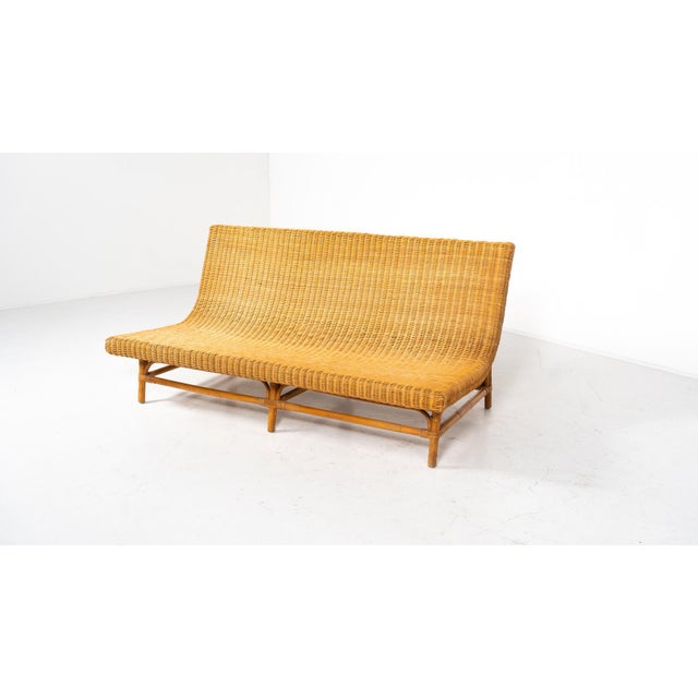 Wood Mid-Century Modern Wicker Bench, Italy, 1970s For Sale - Image 7 of 11