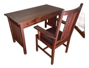 1990s Stickley Mission Cherry Writing Desk & Matching Armchair, Signed Craftsman Collection
