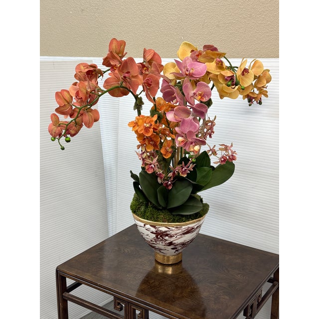 Chinoiserie Abigail Luxury Botanicals Faux Orchid Arrangement in Vase For Sale - Image 3 of 12