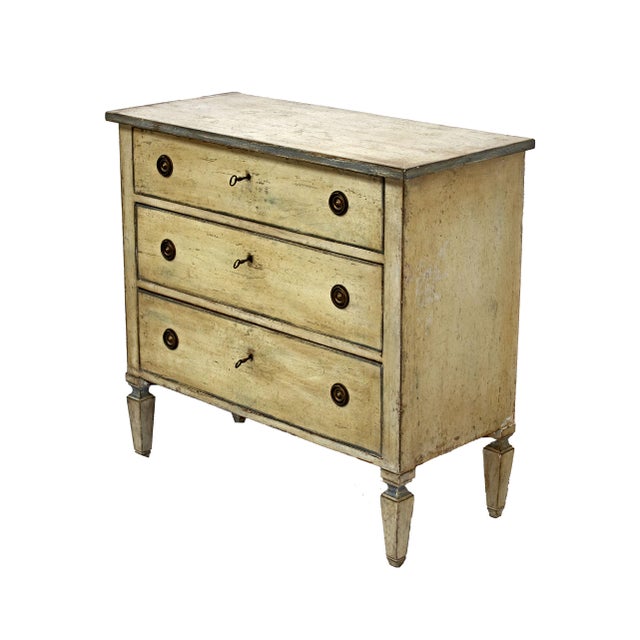 Wood Provincial LXVI French Chest of Drawers in White and Light Blue Lacquer For Sale - Image 7 of 8