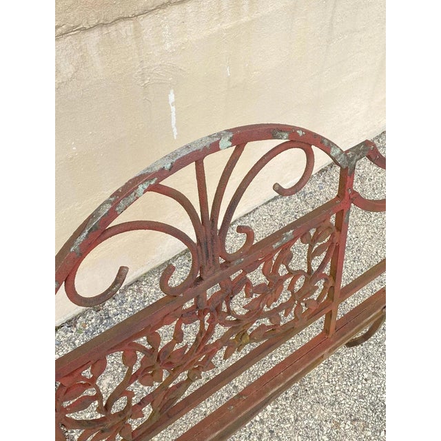 Metal Vintage French Art Nouveau Style Leafy Vine Cast Aluminum Garden Patio Bench For Sale - Image 7 of 10