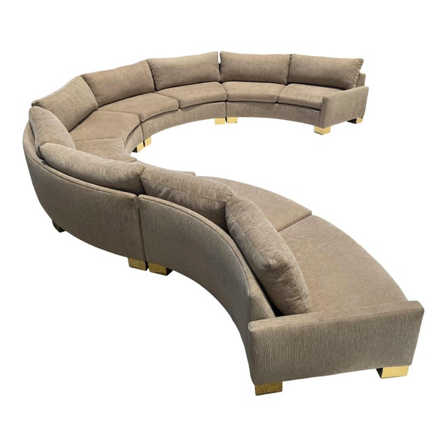 1970s Serpentine Sectional Sofa With Brass Feet For Sale - Image 9 of 10