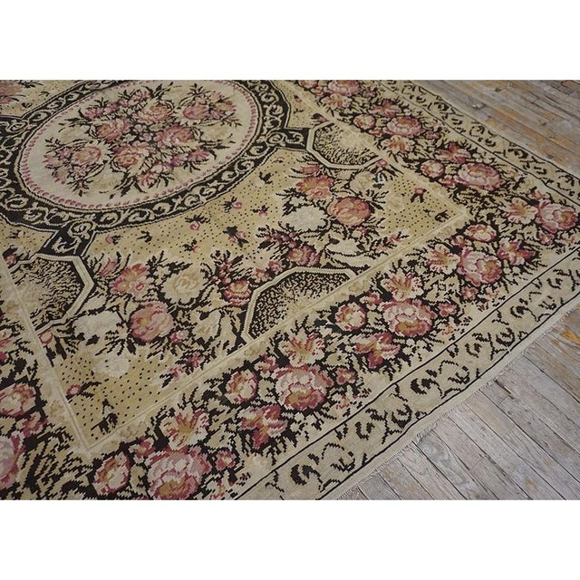Mid 19th Century 1850s Ivory Pink Antique Besserabian Kilim Flatweave Carpet Floral Medallion Rug For Sale - Image 5 of 12