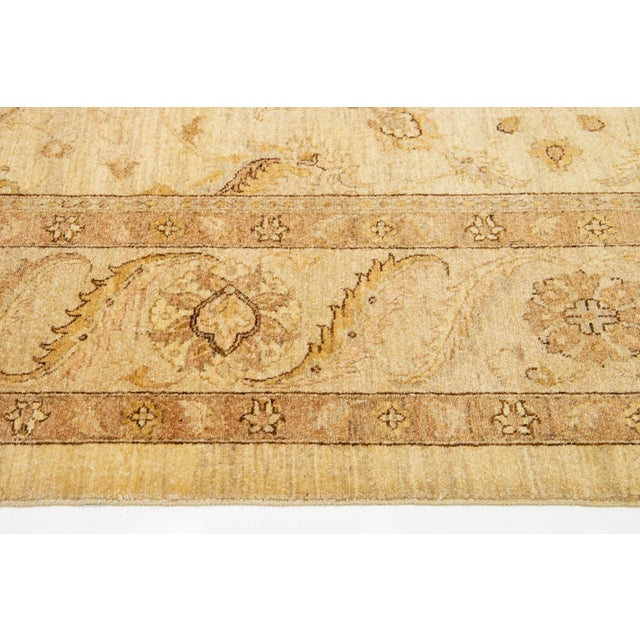 2000 - 2009 Modern Designed Paki Peshawar Wool Rug Handmade in Tan - 9′1″ × 11′6″ For Sale - Image 5 of 9