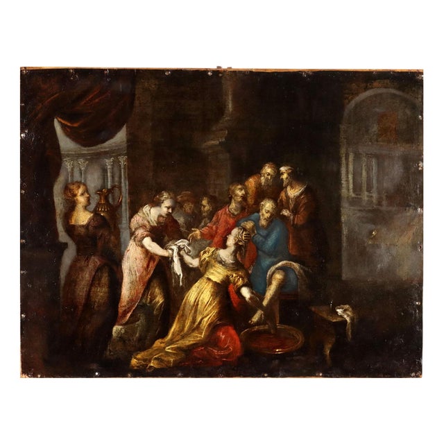 The Washing of the Feet, Oil on Metal on Wood Panel For Sale