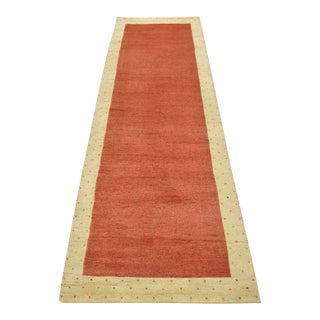 Gabbeh Runner 3’4” X 9’8” Red Wool Contemporary Hand-Knotted Oriental Rug For Sale