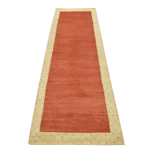 Gabbeh Runner 3’4” X 9’8” Red Wool Contemporary Hand-Knotted Oriental Rug For Sale