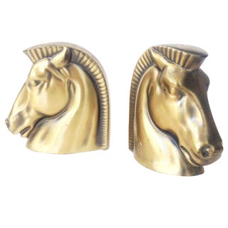 Vintage Gold Tone Horse Head Bookends For Sale