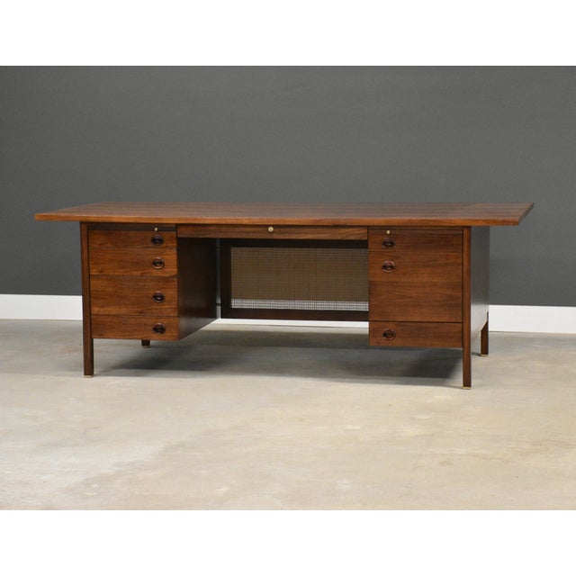 Mid-Century Modern 1950s Edward Wormley for Dunbar Walnut Executive Desk For Sale - Image 3 of 12