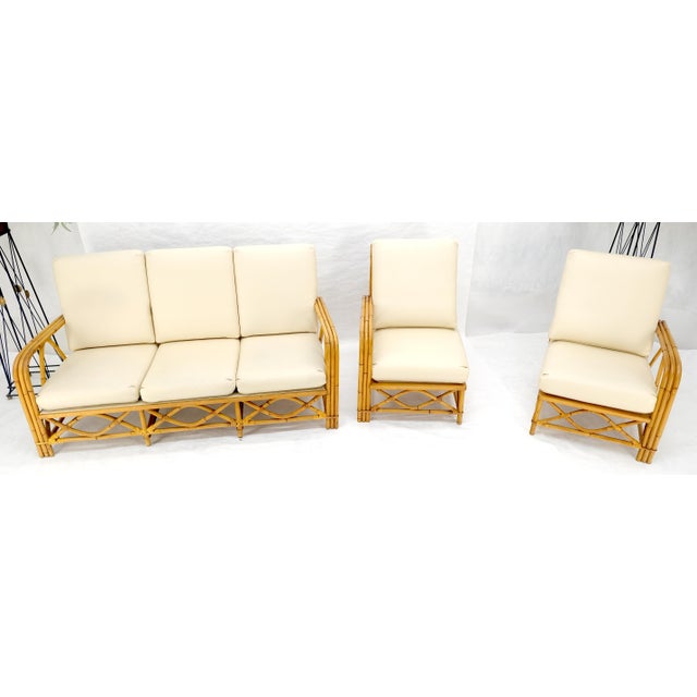 Ficks Reed Mid Century 3 Pieces Rattan Bamboo Sofa Chairs Set c1960s MINT Side Chair Dimensions: 32x26x36