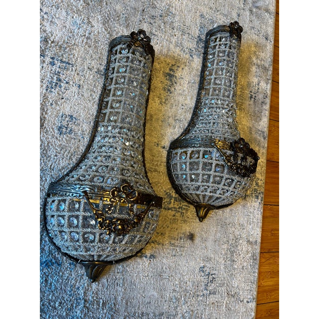 Bronze Vintage Dark Bronze and Crystal Wall Sconces - a Pair For Sale - Image 8 of 11