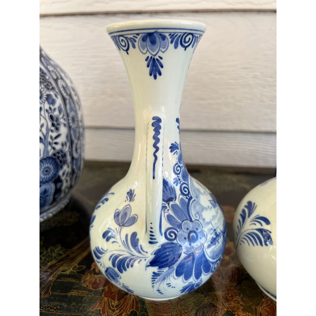 Pair Petite Vintage Delft Vases Blue & White Windmilll Hand Painted Bud Vases For Sale - Image 9 of 18