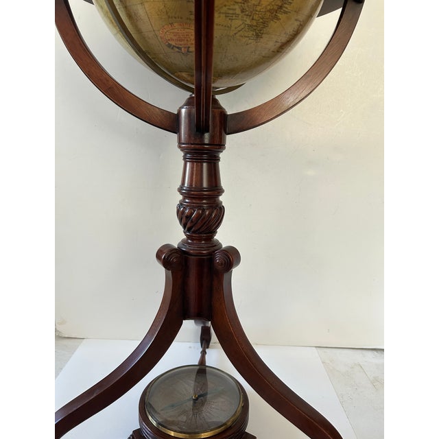 Merzbach and Falk Physical and Political Library Globe in Mahagony Stand With Compass Base For Sale In Palm Springs - Image 6 of 9