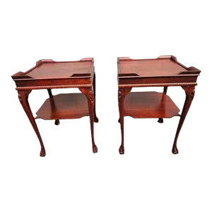 Pair of Mid-Century Chippendale Style Mahogany Tiered Side Tables
