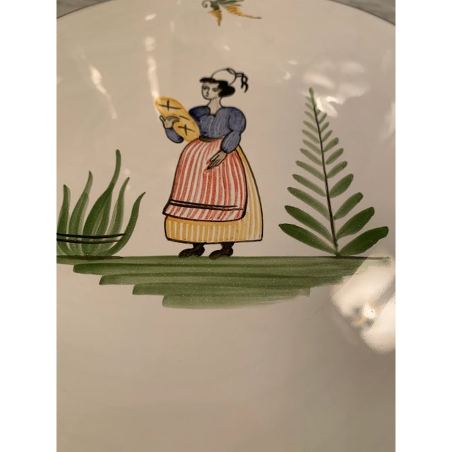 Ceramic Vintage Hand Painted French Faience Wall Plaque or Trivet For Sale - Image 7 of 9