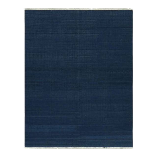 Rug & Kilim’s Contemporary Solid Dhurrie Rug in Indigo Tones For Sale