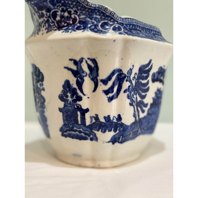 Antique English Blue & White Willow Pattern Small Pitcher by Davenport Bros, Hanley England For Sale - Image 9 of 12