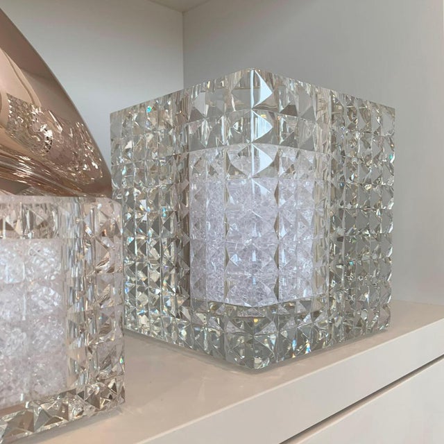 Veritas Faceted Optical Glass Square Vases, 2016, Set of 2 For Sale - Image 9 of 10