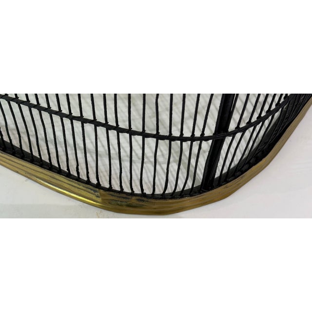 1950s Vintage Hand-Forged Wrought Iron & Brass Fireplace Fender, Mid-Century English Style, 34” Wide For Sale - Image 5 of 8