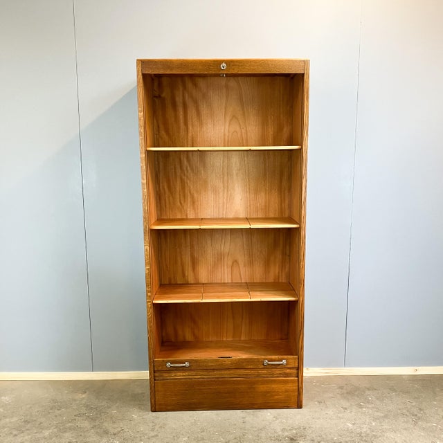 Roller Shutter Cabinet in Oak, 1950s For Sale - Image 4 of 10