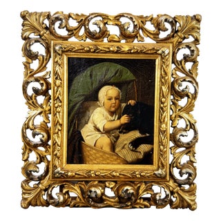 Child with Dog, 1852, Oil on Canvas For Sale