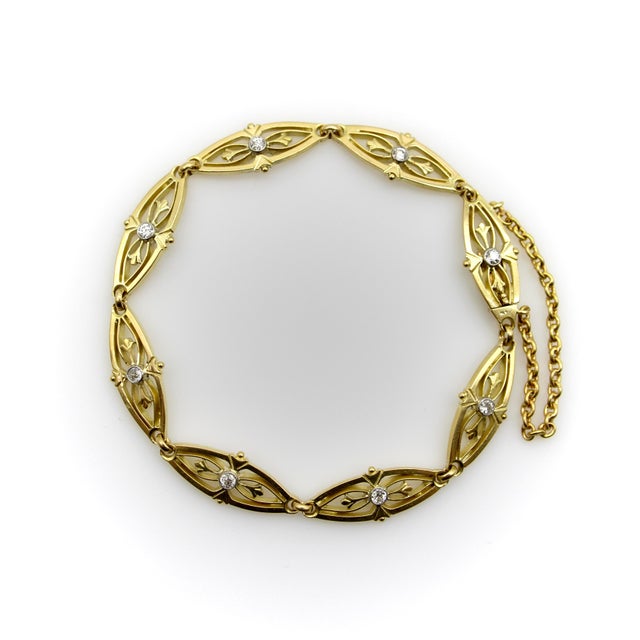Late 19th Century Late 19th Century Victorian French 18k Gold Fancy Link Bracelet With Diamonds For Sale - Image 5 of 12
