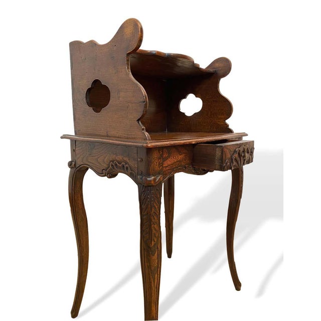 Brown French Provincial Elmwood Side Table With Gallery/Shelf For Sale - Image 8 of 11