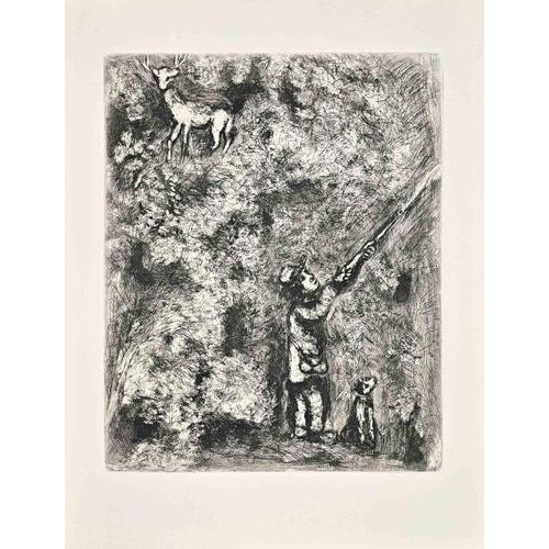 Etching on Montval paper, realized between 1927 and 1930. Table from "Les Fables de La Fontaine", published in 1952 in and...